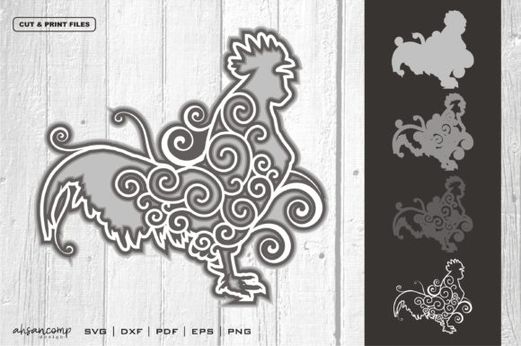 3D Layered Chicken Graphics & Decorative Elements