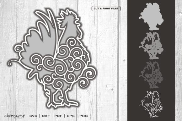 3D Layered Chicken Graphics & Decorative Elements