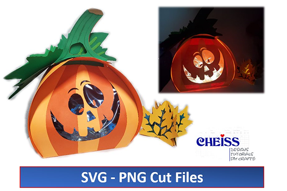 3D Pumpkin Box & Fall Leave SVG Graphics